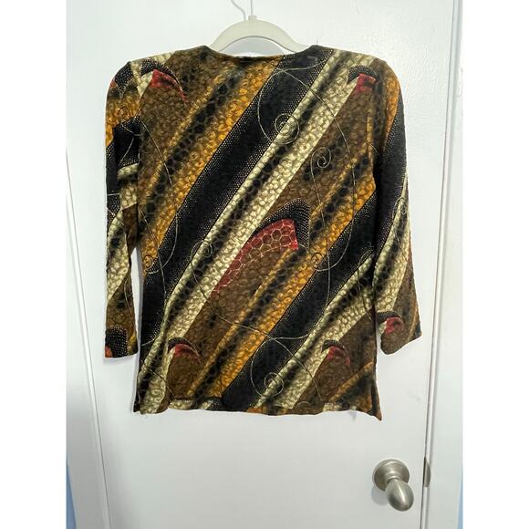 Vintage Elementz Blouse Lot of 2 Small Stretch Knit Abstract Metallic Gold Y2K - Picture 7 of 9